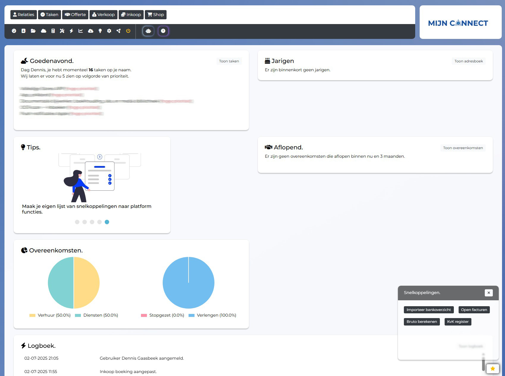 MIJN CRM+ Dashboard - overzichtelijk hoofdscherm met belangrijkste bedrijfsgegevens